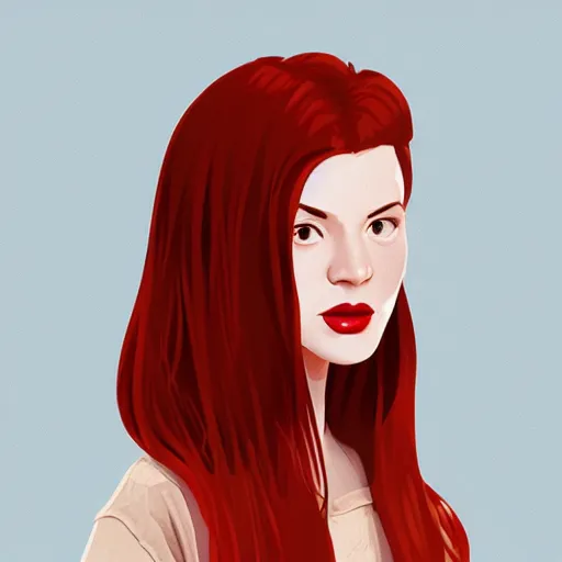 Image similar to girl with medium length red hair. thin face, red lips. centered median photoshop filter cutout vector behance hd jesper ejsing!