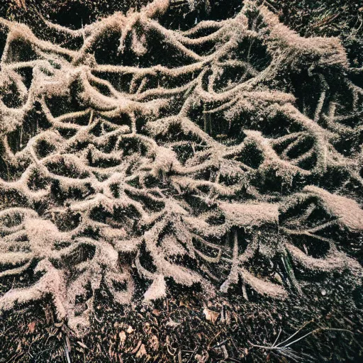 Image similar to a beautiful landscape photo of a mycelium under plowed land