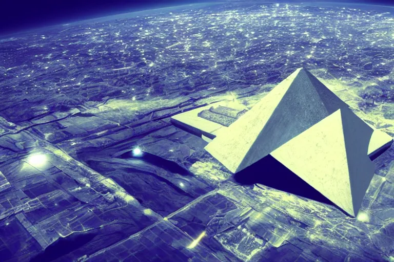 Prompt: It feels like flying But maybe we're dying A cosmic confluence of Pyramids hologrammed, 8k quality, artstation