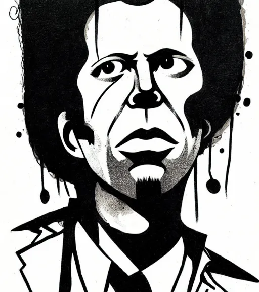 Image similar to portrait of Tom Waits artwork created by Mike Mignola, shaded ink illustration