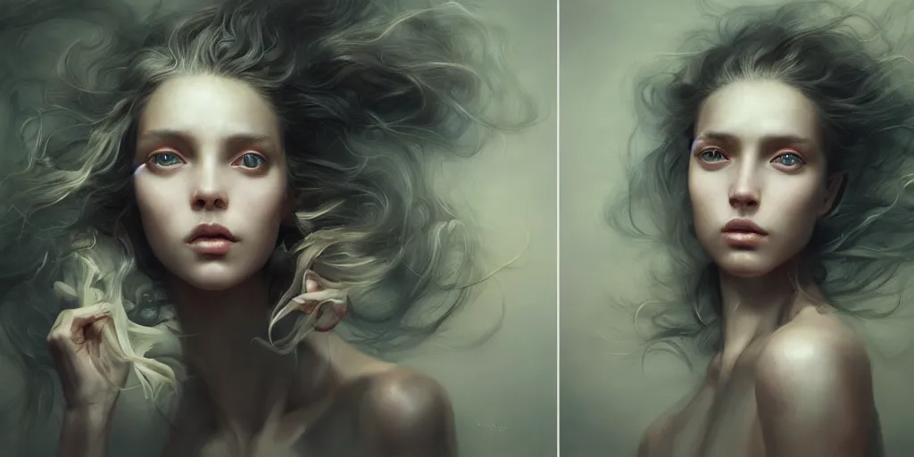 Prompt: hyperrealistic photorealist pose beautiful model worrying about her hair, dramatic lighting, highly detailed, hyper detailed, 3 d render, hyper realistic detailed portrait, high face symmetry, peter mohrbacher, wlop, ruan jia