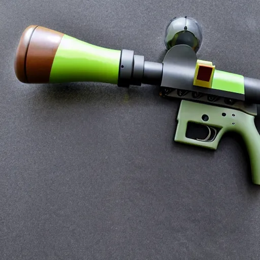 Prompt: avocado airsoft grenade launcher weapon product photo