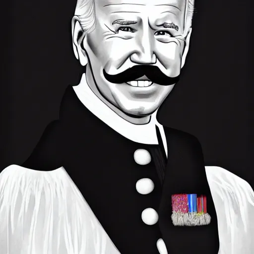 Image similar to portrait of joe biden as a french aristocrat large mustache black jacket