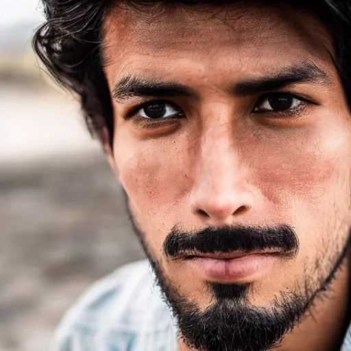 Image similar to color portrait of a very handsome peruvian male model by emmanuel lubezki