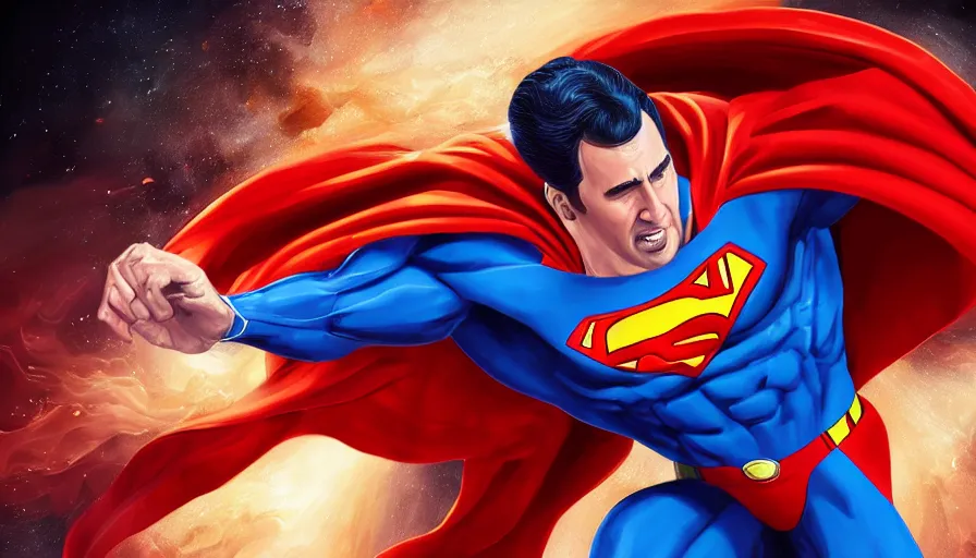 Prompt: Digital painting of Nicolas Cage as Superman, hyperdetailed, artstation, cgsociety, 8k