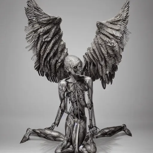 Image similar to inside of bird angel anatomy, highly detailed sculpture, anatomical, ommatidia, post - processing, intricate detailed, dom qwek, darren bartley, james jean