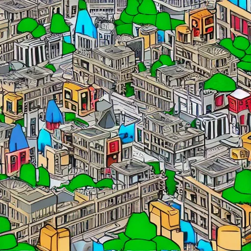 Image similar to a metropolis city in the style of wheres waldo