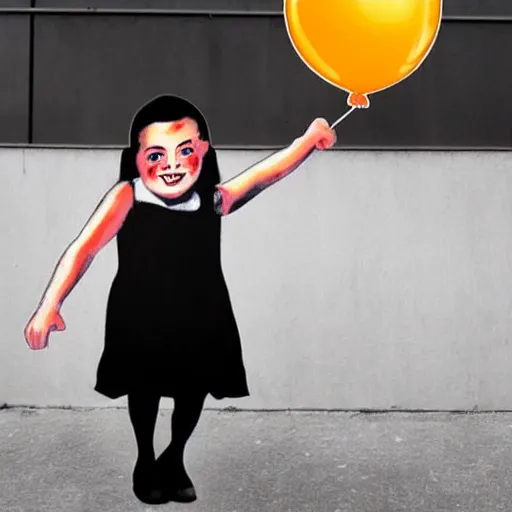 Prompt: banky girl with ballon. donald trump instead of girl