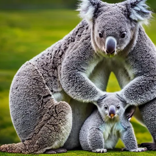 Image similar to A family portrait of unicorns and koalas