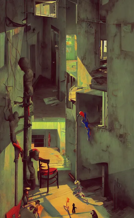 Image similar to Inside a Favela, very coherent, painted by Edward Hopper, Wayne Barlowe, painted by James Gilleard, airbrush, art by JamesJean