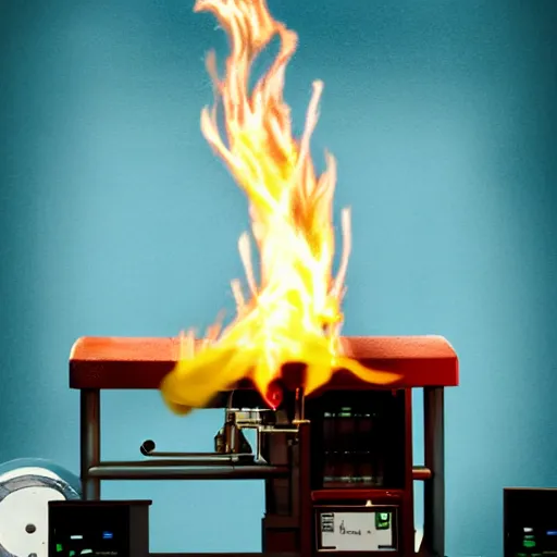 Image similar to posterized image of science equipment on fire