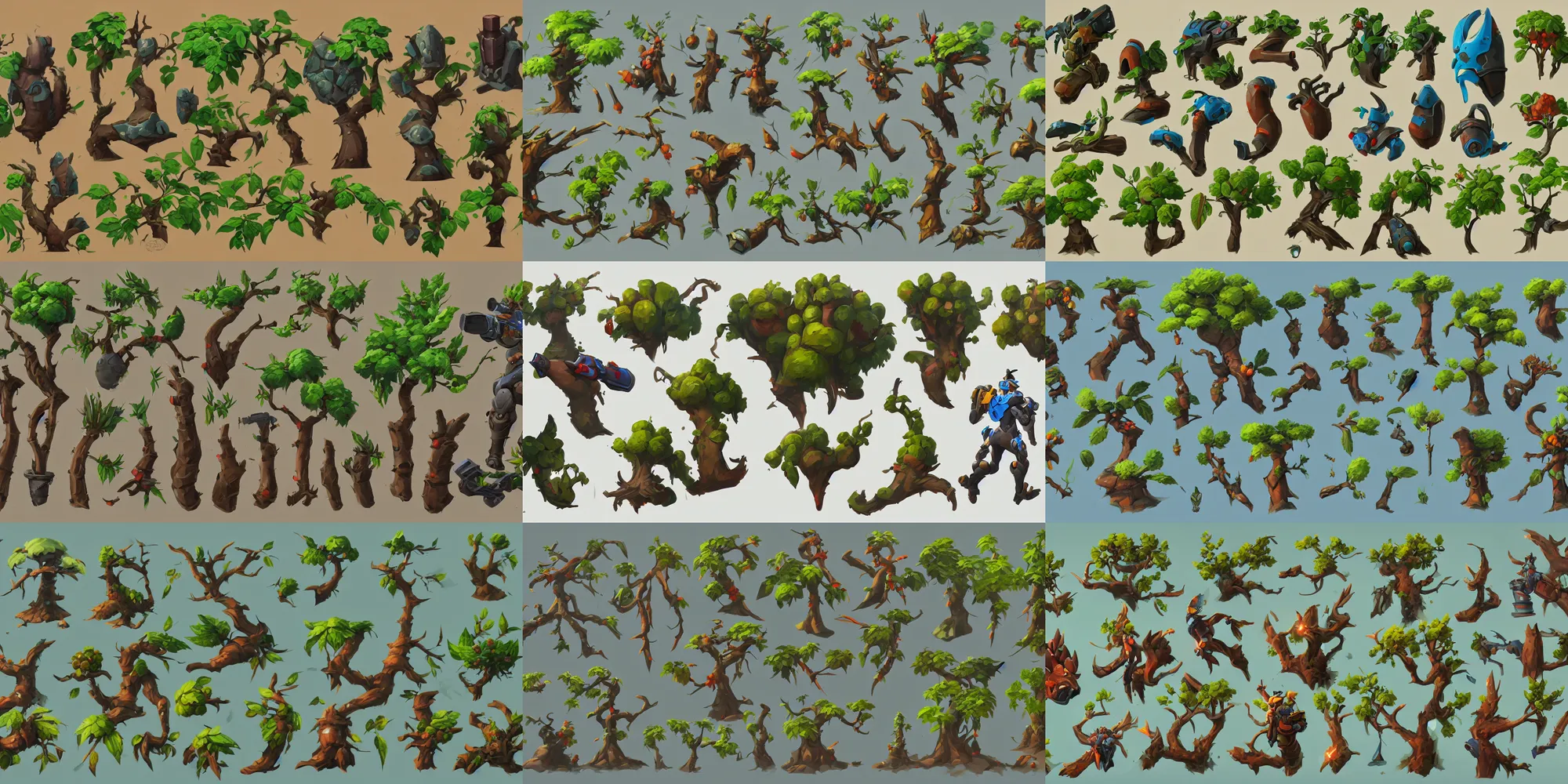 Prompt: game asset of plant and tree, in gouache detailed paintings, props, stylized, overwatch