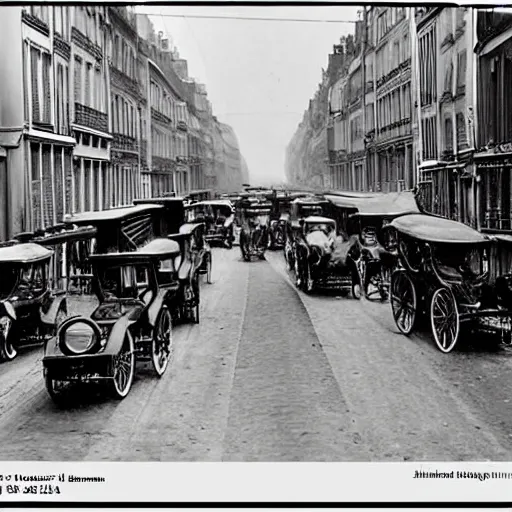 Prompt: une rue de paris vide avec des voitures garees en 1 9 0 5