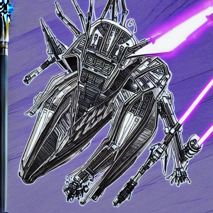 Image similar to bus like a kitan strider from star wars in attack, high detailed pen drowning