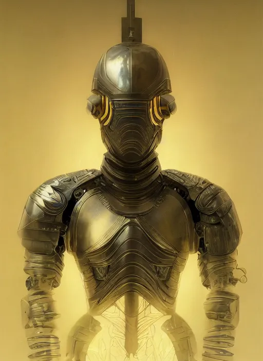 Image similar to portrait of a futuristic knight cyborg, kintsugi, modern fine art, fractal, intricate, elegant, highly detailed, digital photography, subsurface scattering, by jheronimus bosch and greg rutkowski,