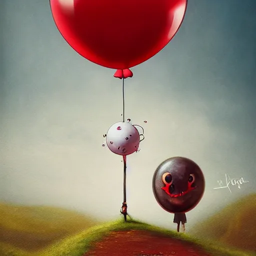 Image similar to grunge surrealism cartoon landscape painting of a cartoon bunny and a red balloon by - michal karcz, loony toons style, pennywise style, horror theme, detailed, elegant, intricate