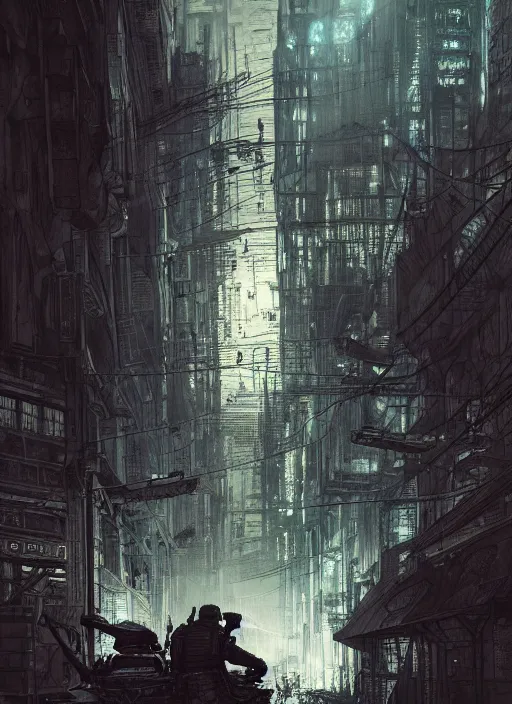 Image similar to Officer Deckard Dorohedoro, Dynamic lighting, cinematic, establishing shot, extremely high detail, photo realistic, cinematic lighting, pen and ink, intricate line drawings, post processed, concept art, artstation, matte painting, style by Raphael Lacoste, Eddie Mendoza, Q Hayashida