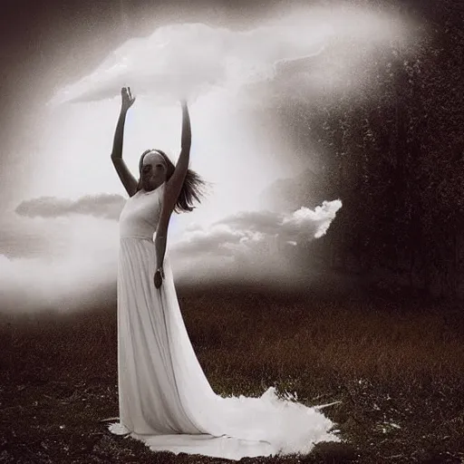 Image similar to “ euphoric woman floating in translucent clouds, psychic mist, beautiful ethereal ”
