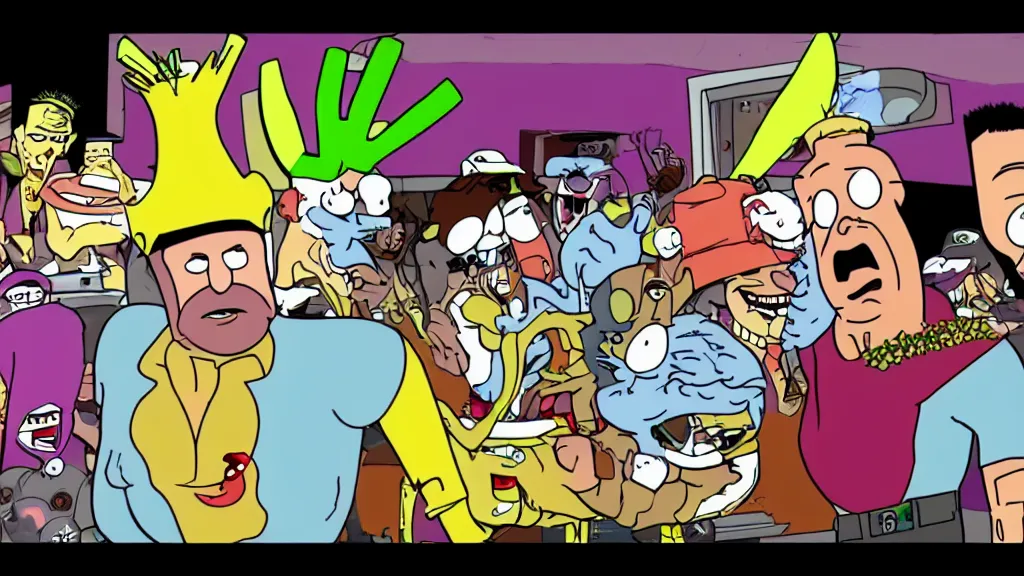 Image similar to A still from an episode of Aqua Teen Hunger Force (2004), high quality screenshot, photoshop collage, Adult Swim