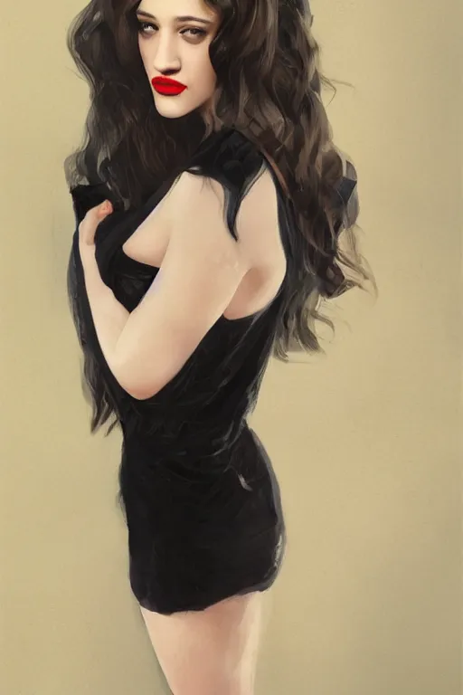 Image similar to Full body Portrait of young, beautiful kat dennings, black dress, full of details, dslr camera quality, photorealistic, smooth, by Ina Wong and wlop ，trending on cgsociety and artstation，8kHDR，light effect