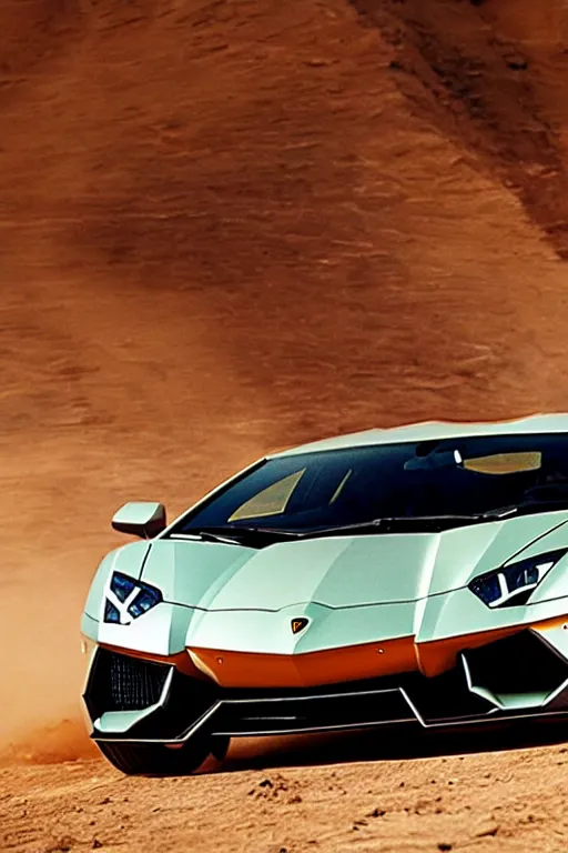 Image similar to Lamborghini Aventador in Mad Max Fury Road.