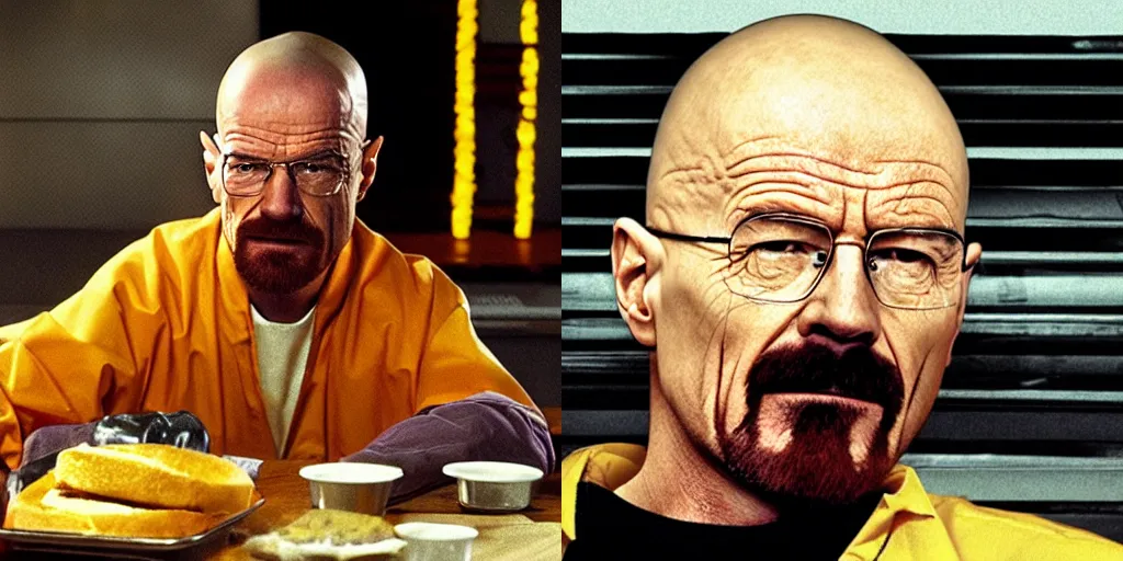 Prompt: walter white eating a cheeseburger