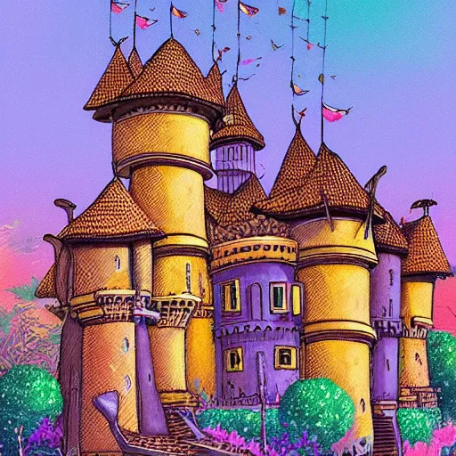 Prompt: intricate illustration, african style castle, ghibli colorful, cinematic composition