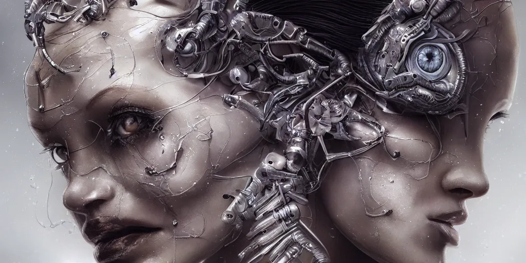 Image similar to hyperrealistic photography of a highly detailed gorgeous cyborg female parts, westworld opening scene, in the style of beth cavener, jin kagetsu, james jean and wlop, highly detailed, face symmetry, masterpiece,, sharp focus, intricate concept art, ambient lighting, 8 k, artstation