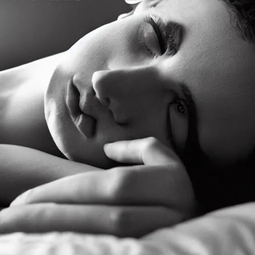 Image similar to black and white press photograph, highly detailed portrait of a depressed drug dealer lying in bed, detailed face looking into camera, eye contact, natural light, mist, fashion photography, film grain, soft vignette, sigma 85mm f/1.4 1/10 sec shutter, Darren Aronofsky film still promotional image, IMAX 70mm footage