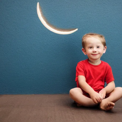 Image similar to a kid sitting on a half moon