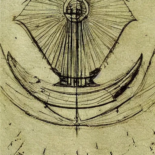 Image similar to leonardo da vinci's drawing of a spaceship, codex atlantic style