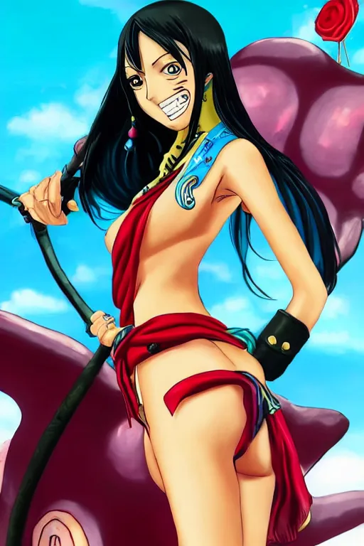 Image similar to Nico Robin from One Piece. Screenshot. Art from Pinterest. Colorful. 4K.