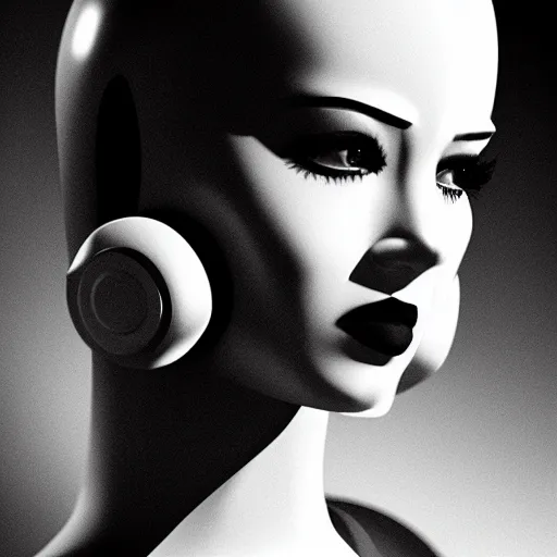 Image similar to portrait of female android, from a film noir movie