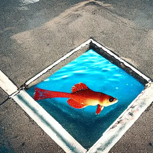 Image similar to a fish swimming in a liquid sidewalk