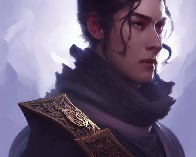 Prompt: young shadow mage male, deep focus, d & d, fantasy, intricate, elegant, highly detailed, digital painting, artstation, concept art, matte, sharp focus, illustration, hearthstone, art by artgerm and greg rutkowski and alphonse mucha