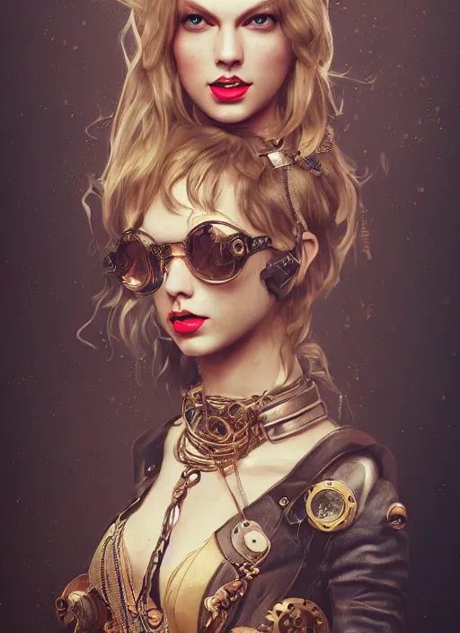 Prompt: steampunk portrait of Taylor Swift, au naturel, hyper detailed, digital art, trending in artstation, cinematic lighting, studio quality, smooth render, unreal engine 5 rendered, octane rendered, art style by klimt and nixeu and ian sprigger and wlop and krenz cushart