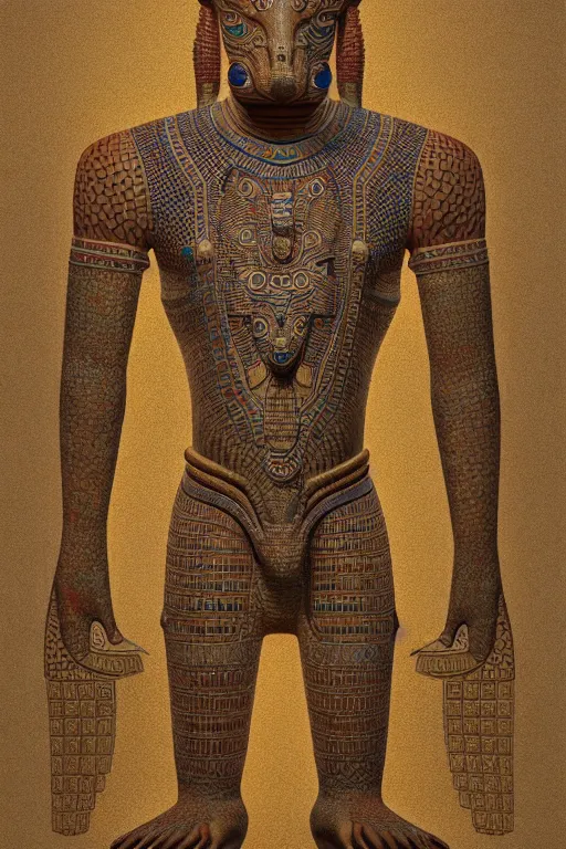 Image similar to full body portrait of sobek egipcian god, intricate design, photorealistic, octane render, raytraced, ultra fine detailed, character design, trending on artstation