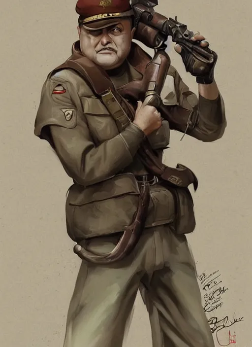 Prompt: Gerry Scotti wearing 1940s soldier clothes, elegant, digital painting, concept art, smooth, sharp focus, illustration, from StarCraft by Ruan Jia and Mandy Jurgens and Artgerm and William-Adolphe Bouguerea