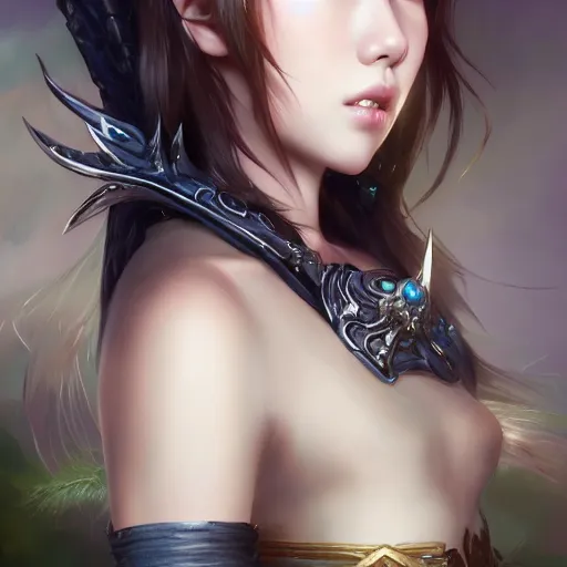 Prompt: realistic beautiful gorgeous natural cute fantasy warrior girl art drawn full HD 4K highest quality in artstyle by professional artists WLOP, Taejune Kim, yan gisuka, JeonSeok Lee, artgerm, Ross draws, Zeronis, Chengwei Pan on Artstation