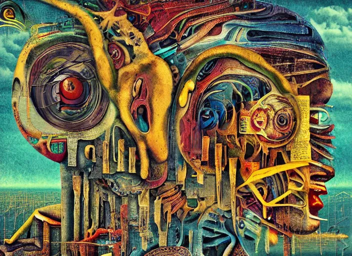 Prompt: an epic concept surreal masterpiece... inside the head of bob lazer, in the style of max ernst, muted colors, digital art