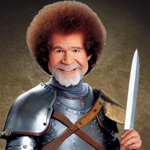 Image similar to bob ross as a knight