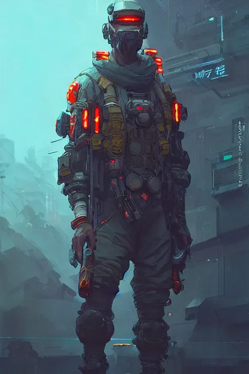 Image similar to soldier from apex legends, cyberpunk futuristic neon. decorated with traditional japanese ornaments by ismail inceoglu dragan bibin hans thoma greg rutkowski alexandros pyromallis nekro rene maritte illustrated, perfect face, fine details, realistic shaded, fine - face, pretty face