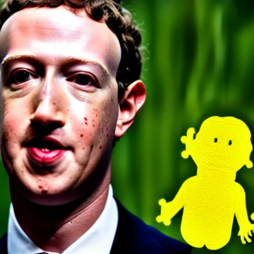 Image similar to Mark Zuckerberg with bright yellow and porous looking skin, yellow skin, pourous skin