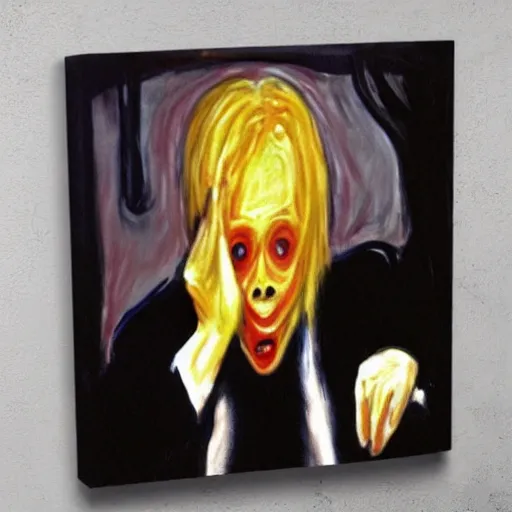 Prompt: young macaulay culkin from home alone as the scream painting by edvard munch,