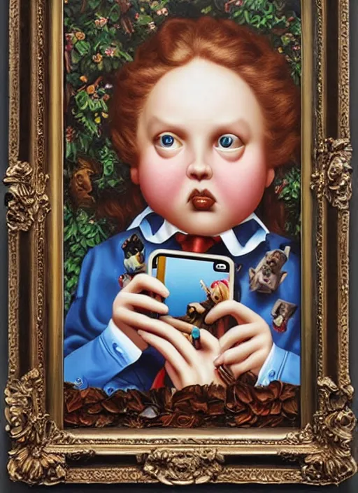 Image similar to people see a smartphone as a trash Mark Ryden and Alex Gross, Todd Schorr highly detailed