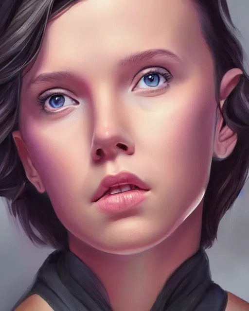 Image similar to amazing portrait of millie bobby brown, artgerm, digital art