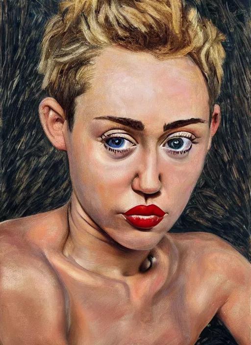 Prompt: Miley Cyrus, painted by Lucian Freud, highly detailed, 8k