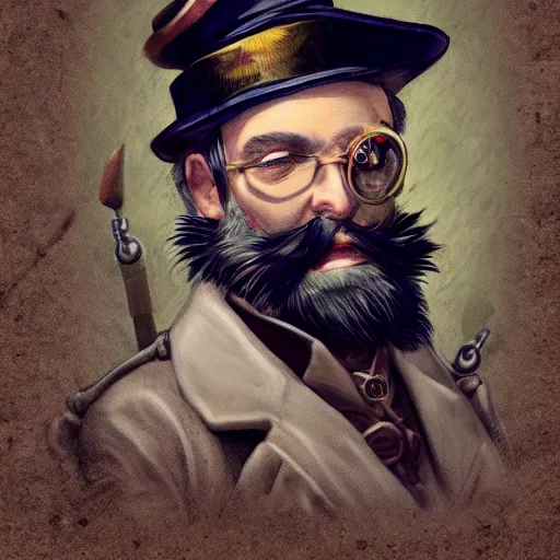 Prompt: A portrait of a grizzled steampunk captain wearing a monocle, by Nornam Rockwell, trending on artstation.