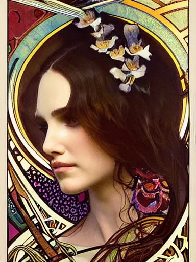 Prompt: a beautiful painting of natalie portman by Alphonse Mucha and by yoshitaka Amano and by Mark Brooks and by gustav klimt and by john william waterhouse, Art Nouveau, Neo-Gothic, gothic, award winning painting, hyperdetailed, detailed