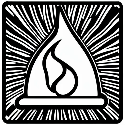 Prompt: mage pointy hat and fireball vector art, logo, minimalistic, black and white, clear edges, no watermarks